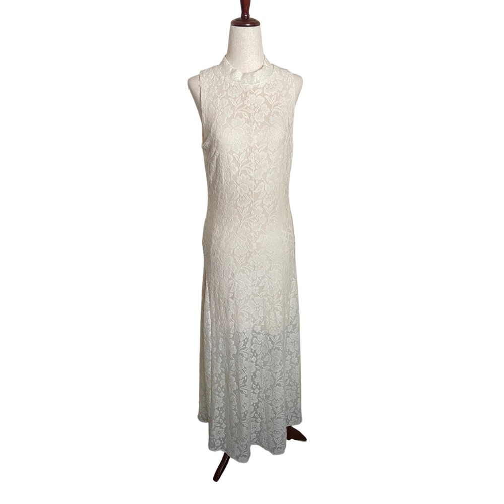 NWT Skies Are Blue Cream Sheer Floral Lace Crochet Maxi Dress Medium Boho Bridal